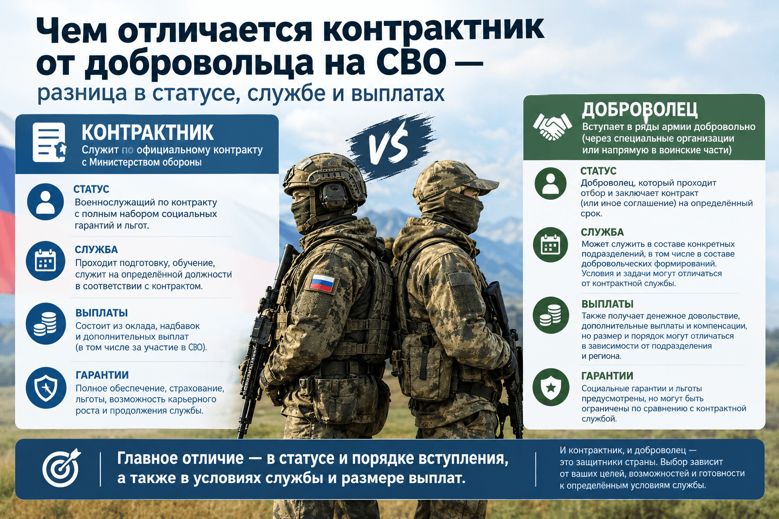 Контрактник и доброволец на СВО: отличия в статусе